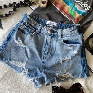 Pistola Two Tone Distressed Denim Shorts